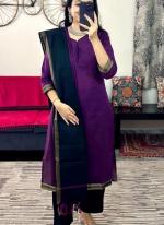 Cotton Purple Festival Wear Lace Work Readymade Kurti With Pant And Dupatta